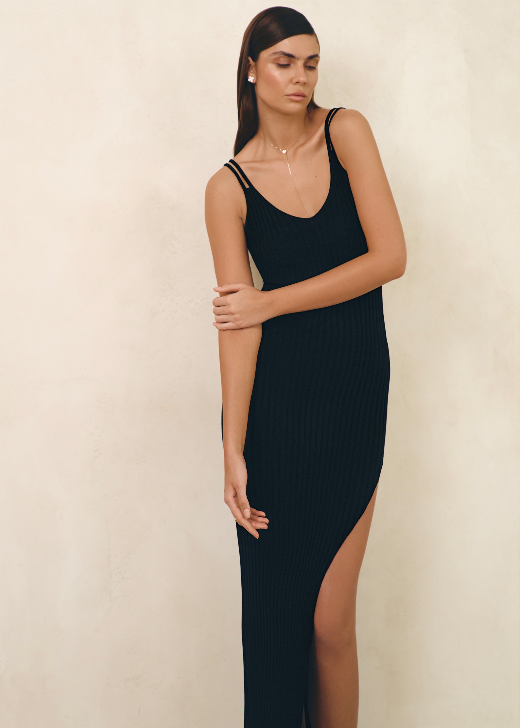 Women's sundress black, Mareoni — on model, side view