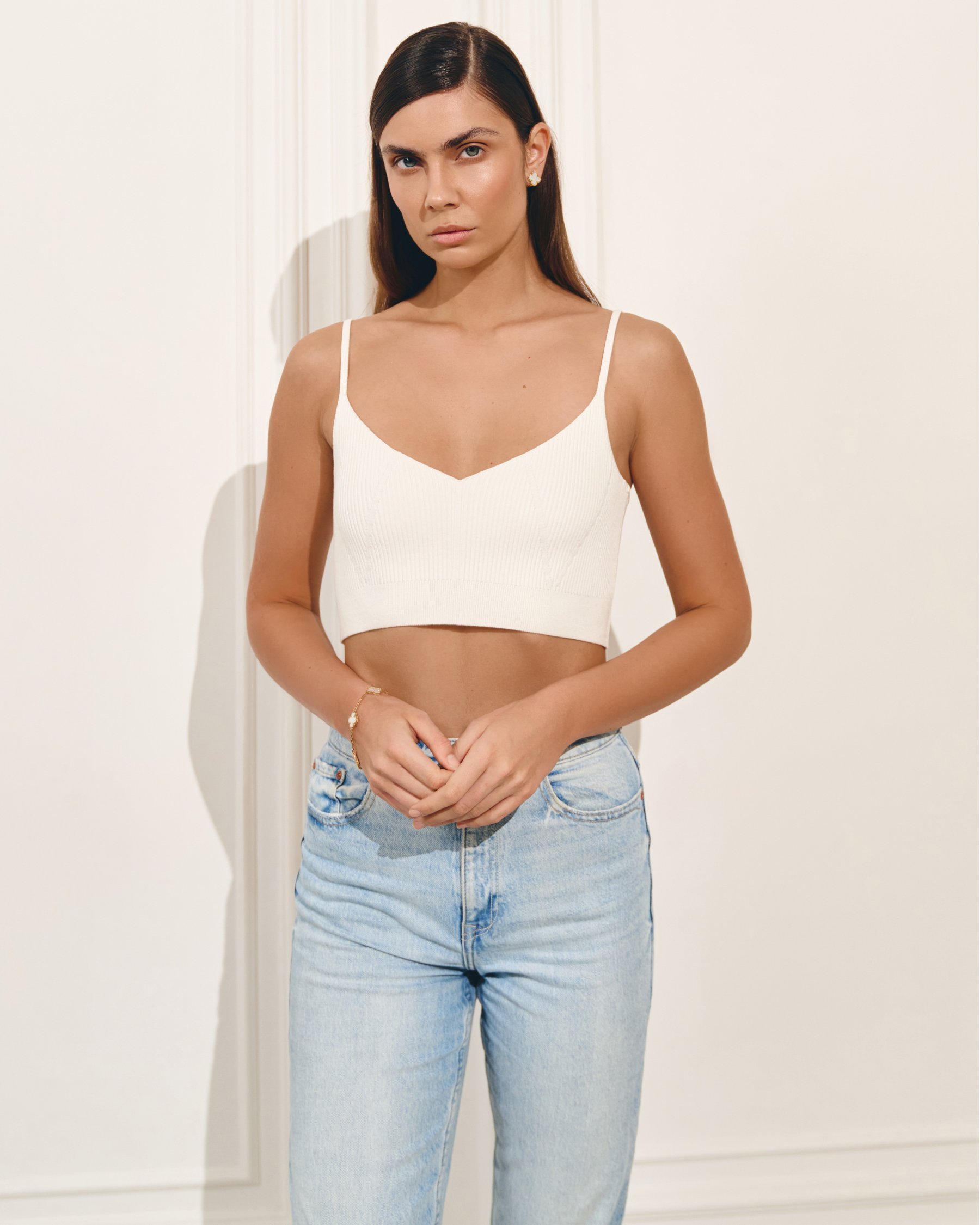 Women's top knit milk, Mareoni — on model, front view