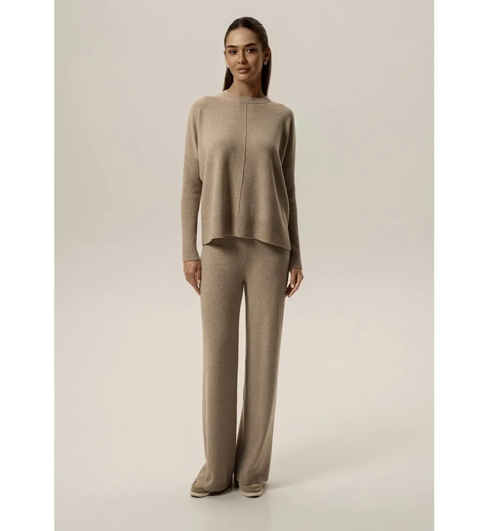 Suit with merino wool sweater and straight pants