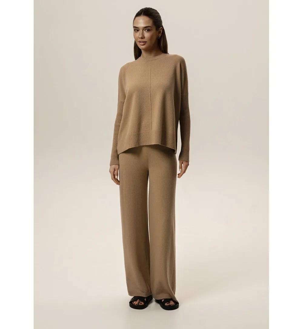 Suit with merino wool sweater and straight pants