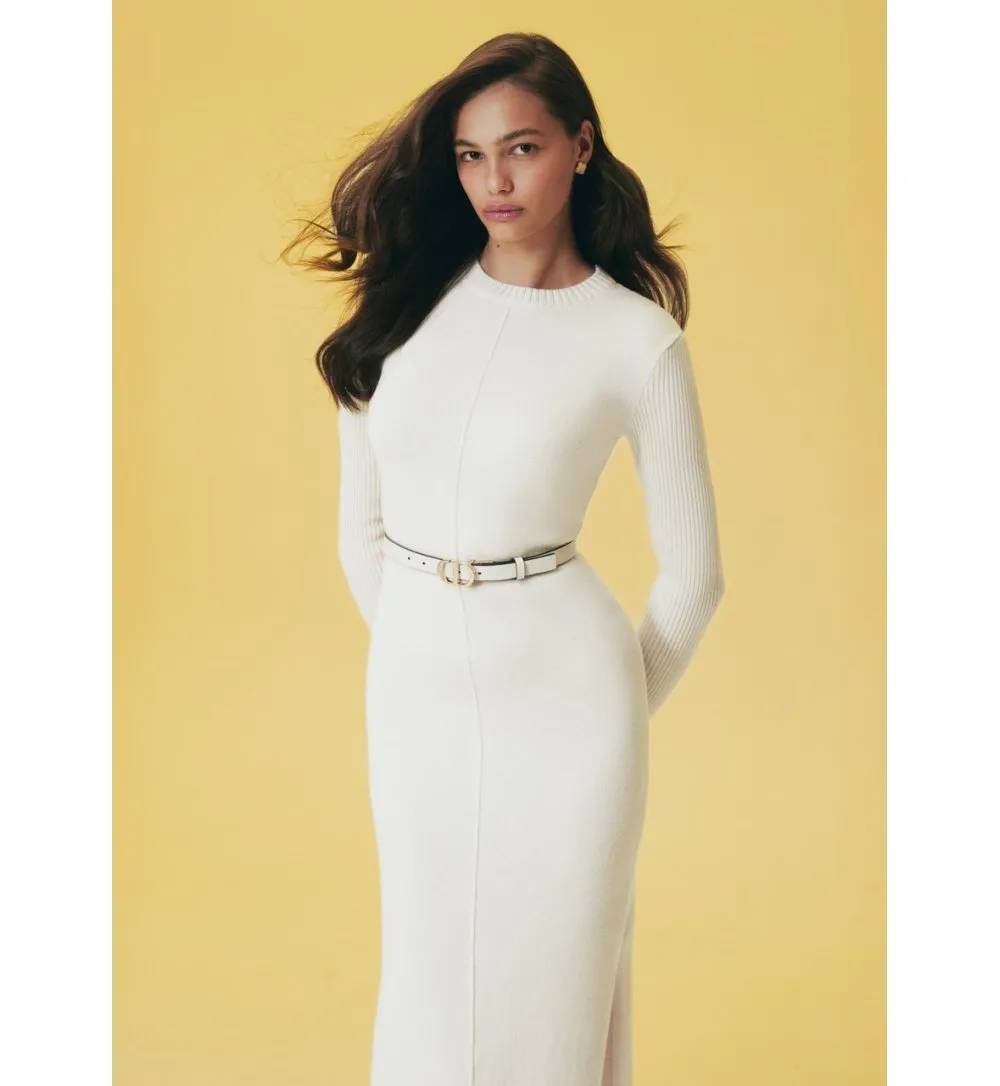 Basic merino wool midi dress with slits