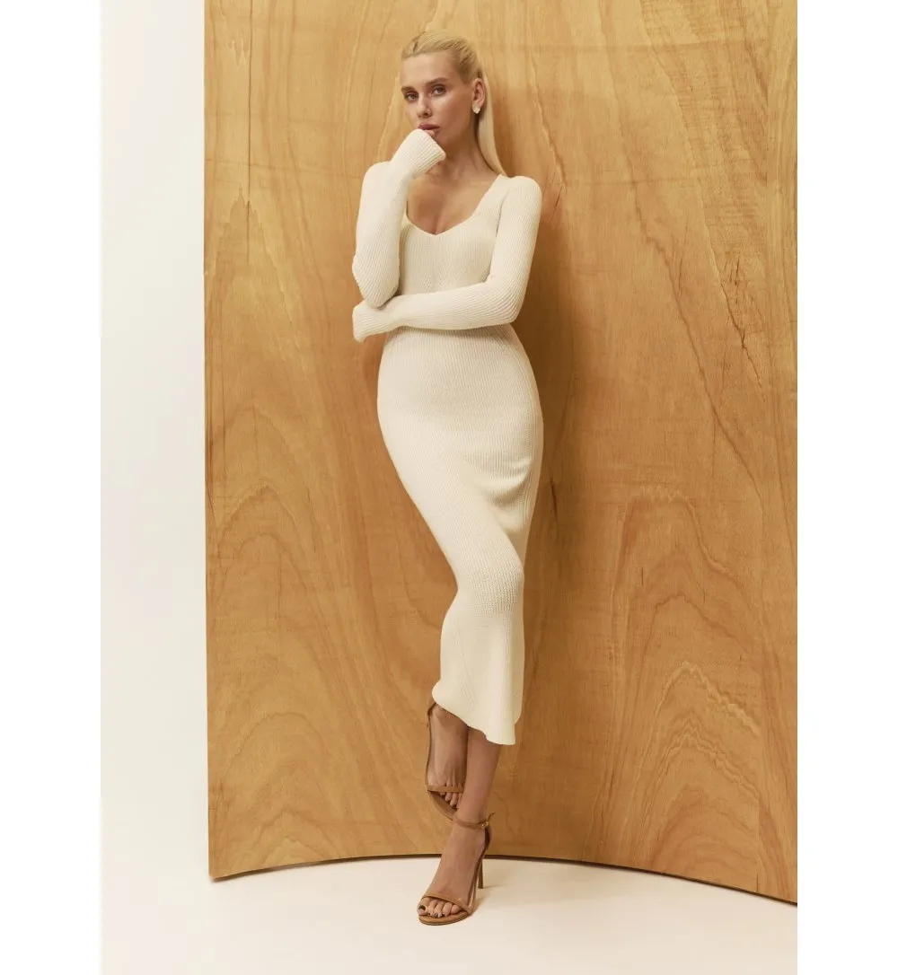 Textured merino wool midi dress