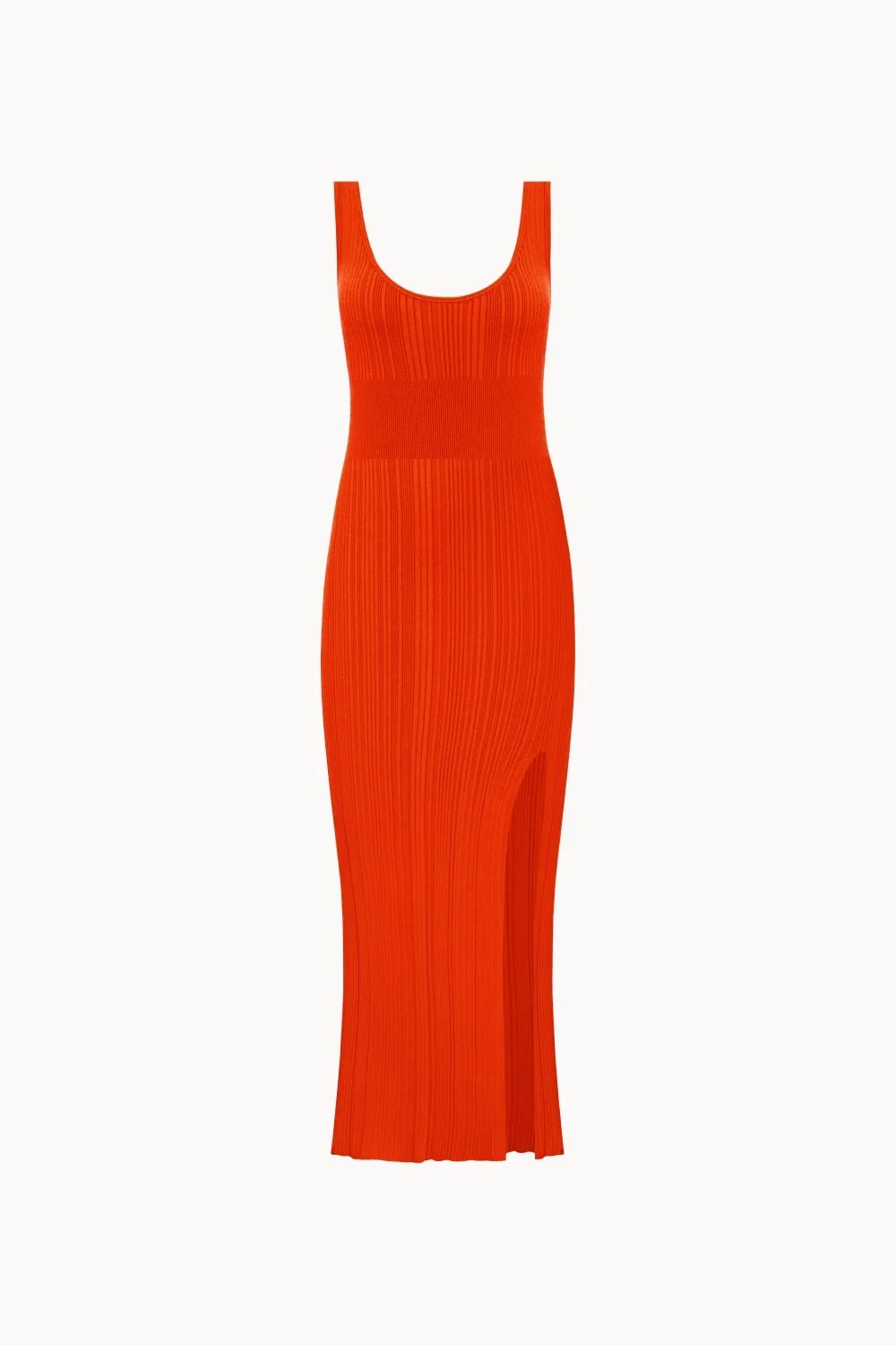 Sleeveless midi ribbed dress with a slit